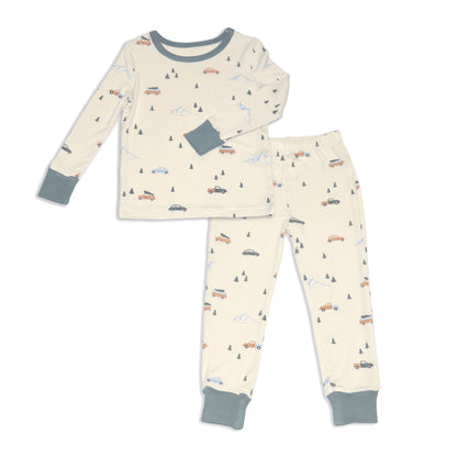 bamboo long sleeve pajama set winter road trip print