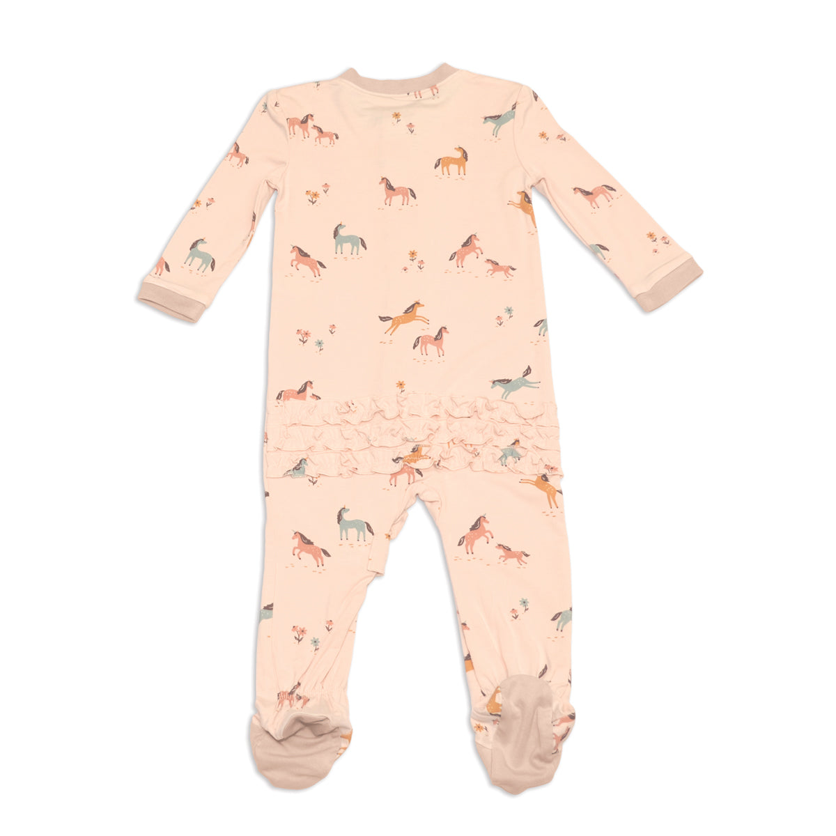 bamboo ruffle footies unicorn meadow print