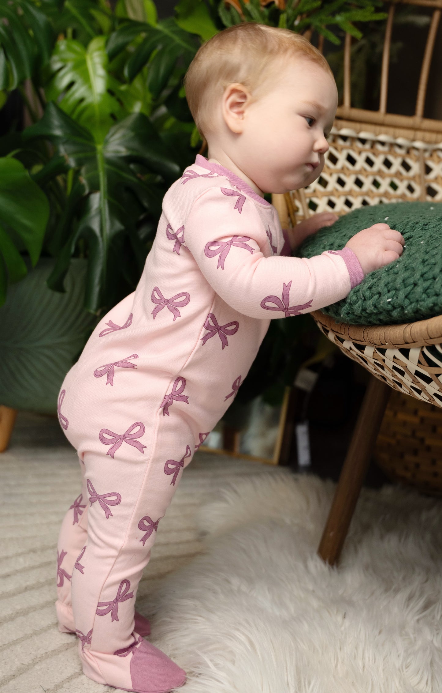 fleece footed sleeper whimsical bow print
