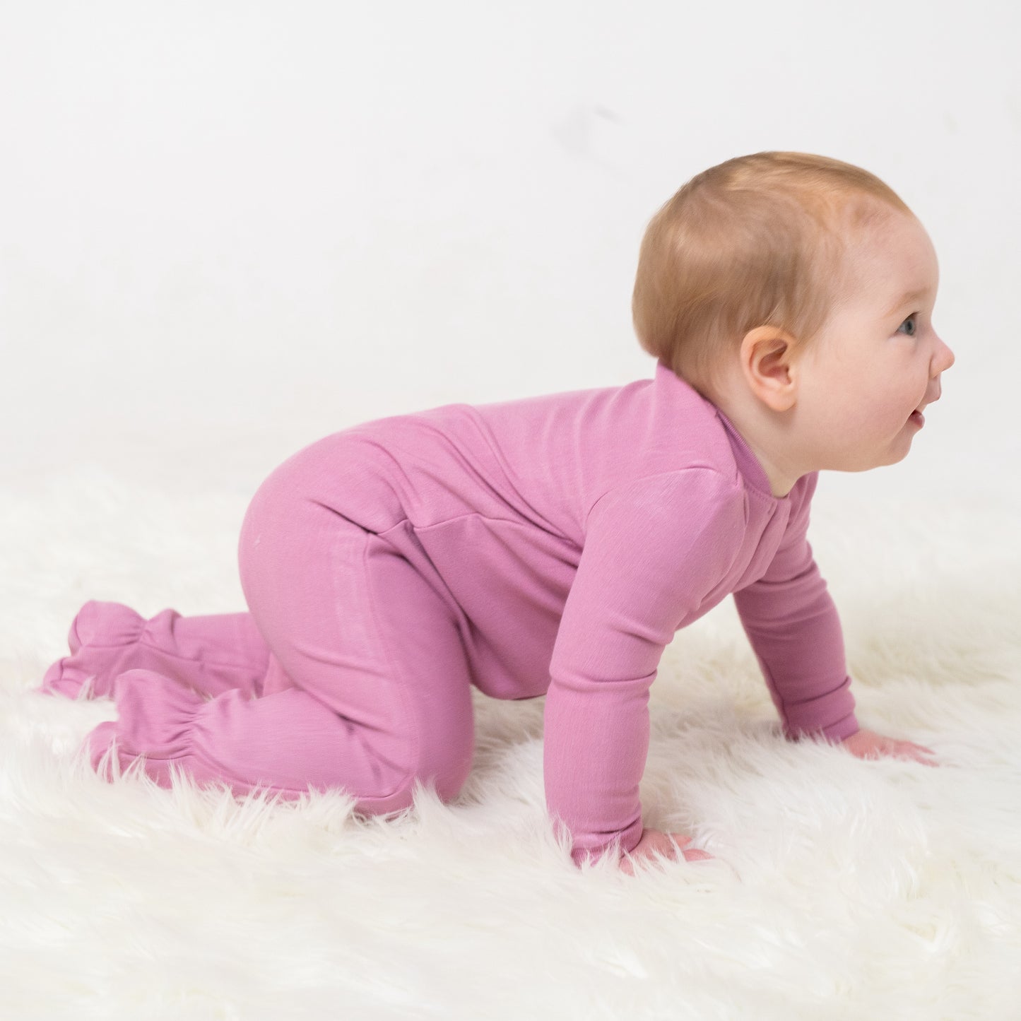 fleece footed sleeper mauve orchid color