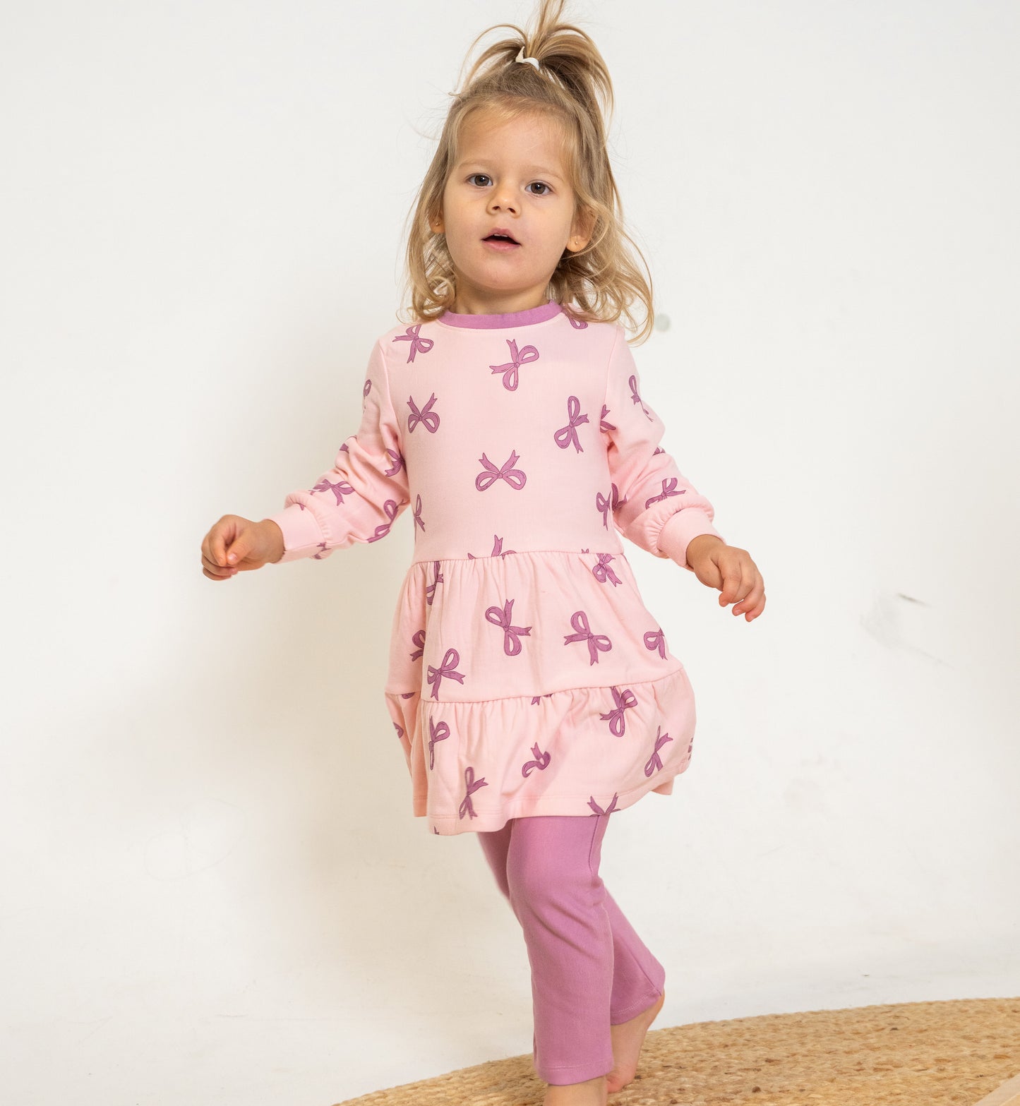 fleece tiered dress whimsical bow print