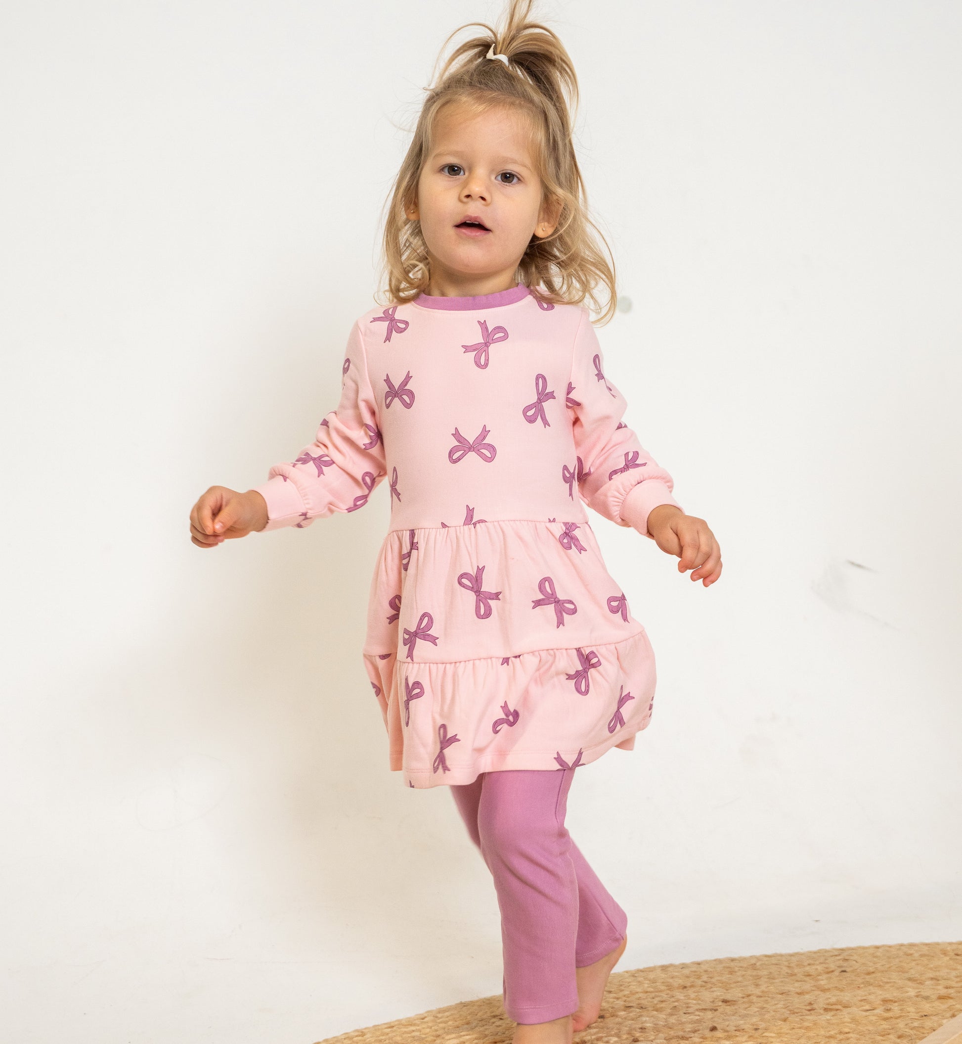 fleece tiered dress whimsical bow print