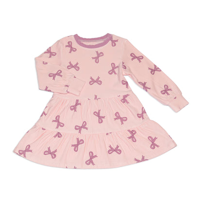 fleece tiered dress whimsical bow print