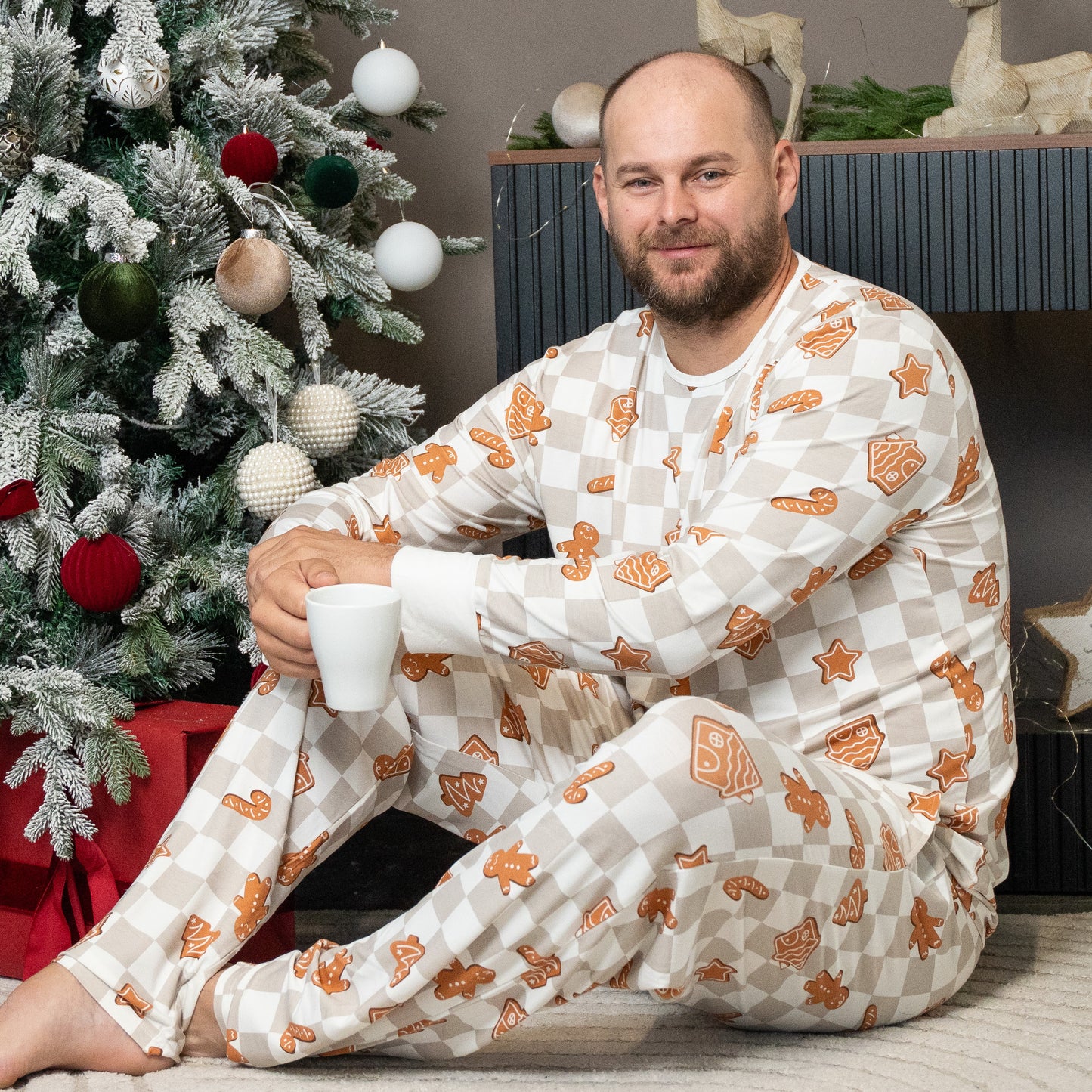 men's pajama set gingerbread party print