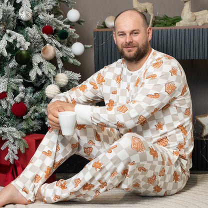 men's pajama set gingerbread party print