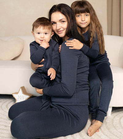 Bamboo Wool Women's Long Sleeve Pajama Set (Blue Night)