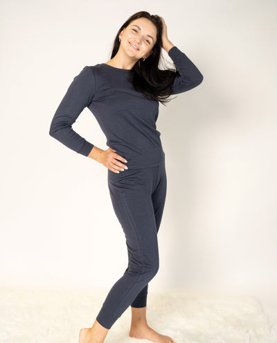 Bamboo Wool Women's Long Sleeve Pajama Set (Blue Night)