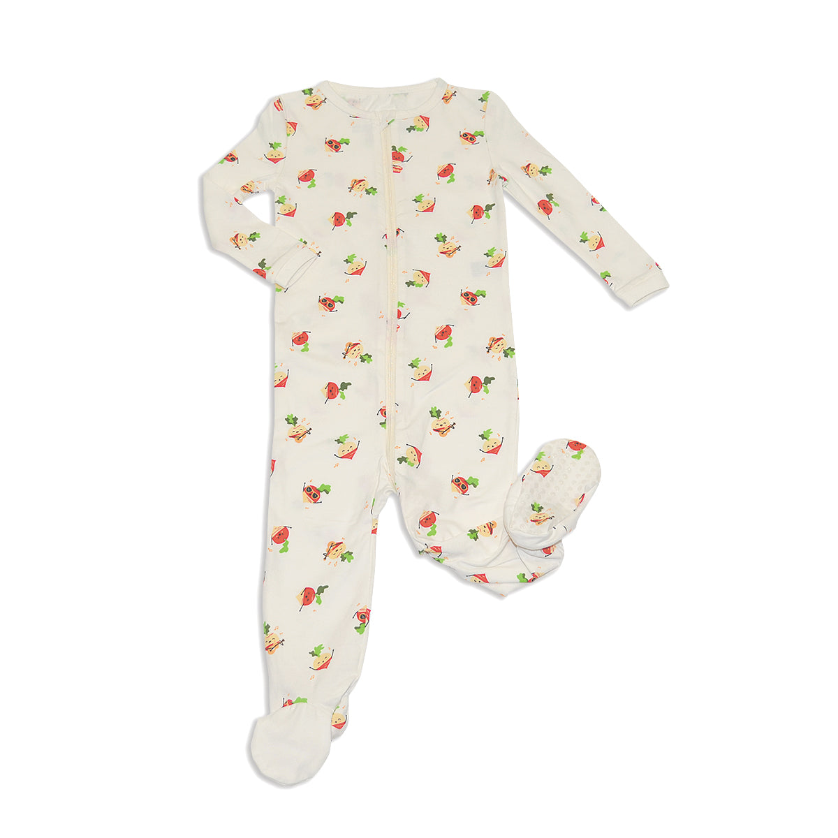 organic cotton zip up footies rad radish print