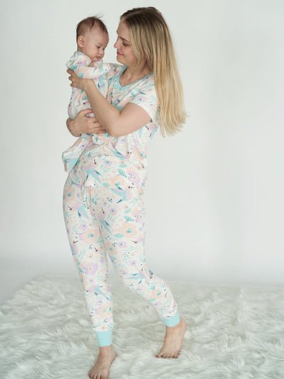 women bamboo pajama set hummingbird garden print