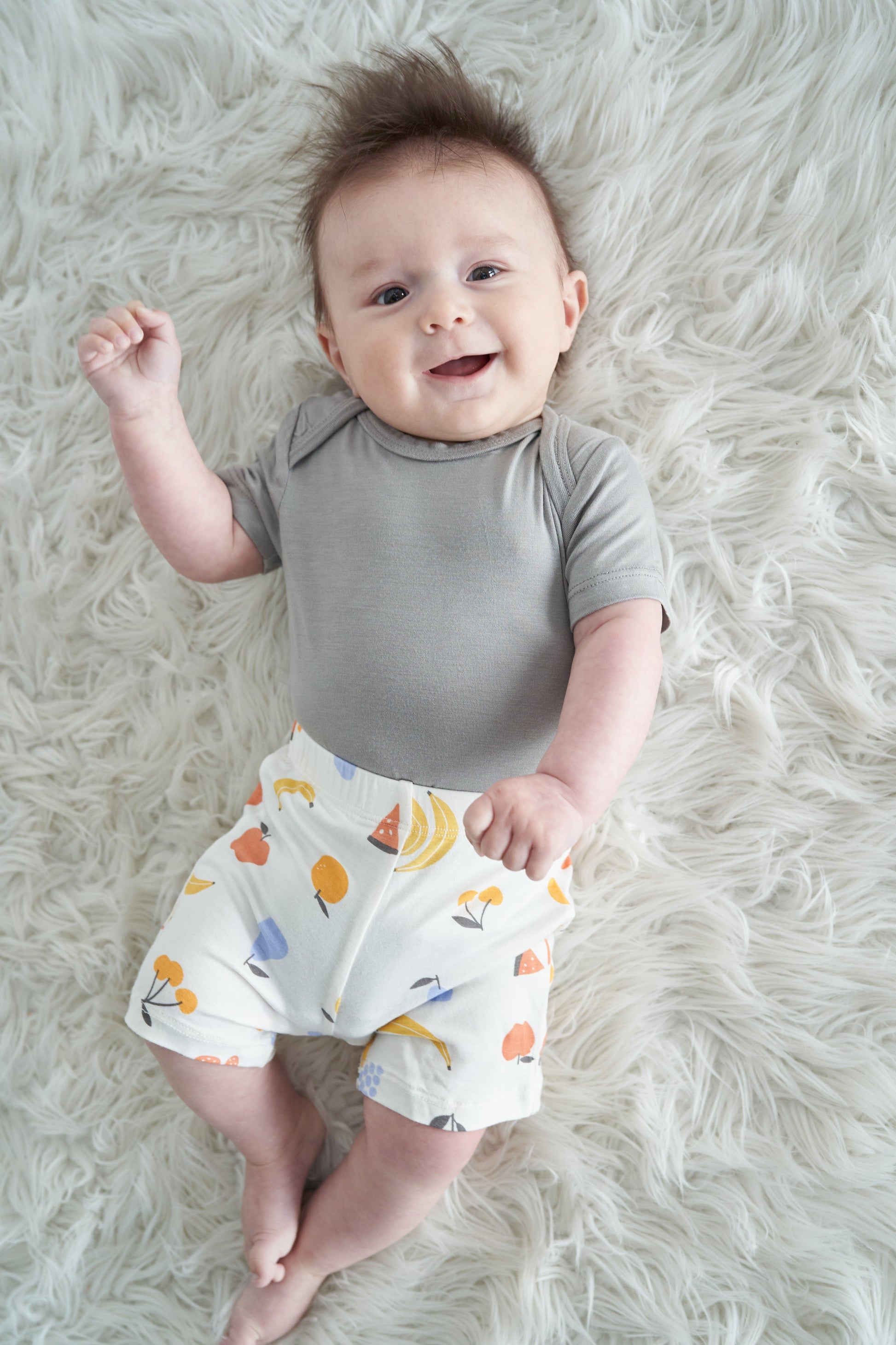 bamboo short sleeve onesie & short set pigeon fruit salad print