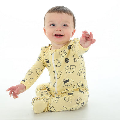 Bamboo Printed Footies with Easy Dressing Zipper - Mouse Print (Banana)