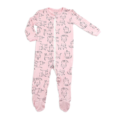 Bamboo Printed Footies with Easy Dressing Zipper - Cat Print (Blossom)