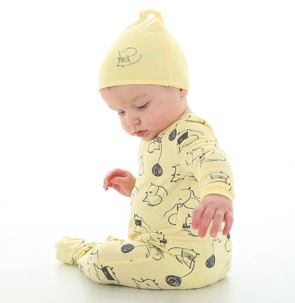 Bamboo Printed Footies with Easy Dressing Zipper - Mouse Print (Banana)
