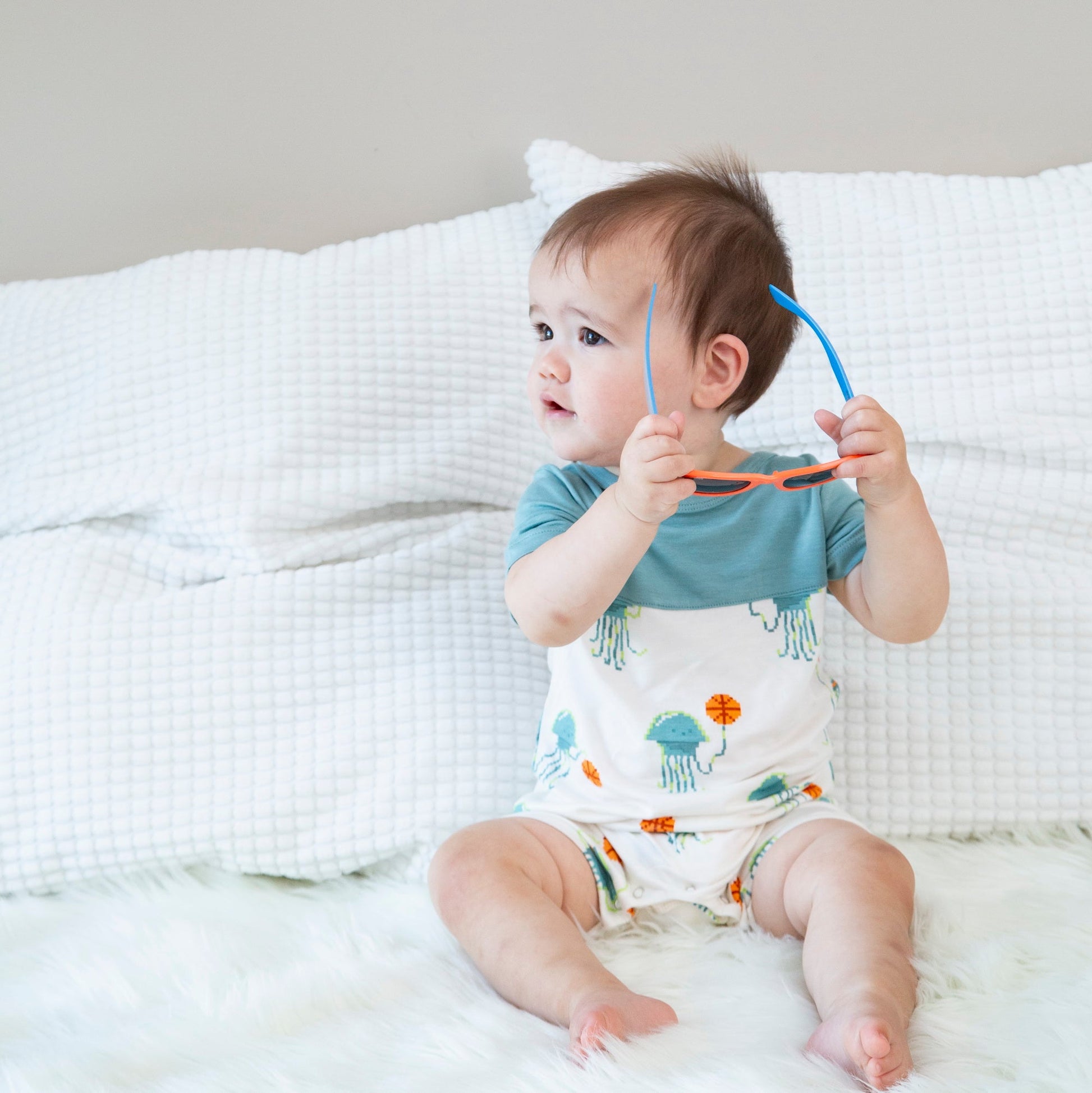 WF4342 bamboo romper pixcel jelly print