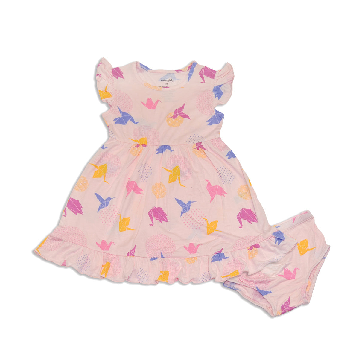 bamboo ruffle dress origami print