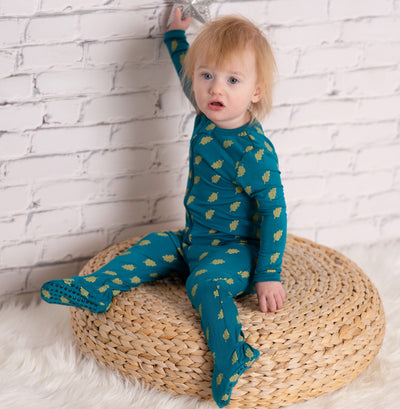bamboo zip up footies dotty leaf print lifestyle