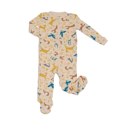 bamboo zip up footies woodland frolic print