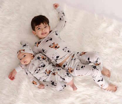 bamboo knot hat & sleeper bulldog print