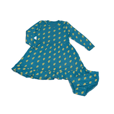 bamboo jersey dress with bloomer dotty leaf print