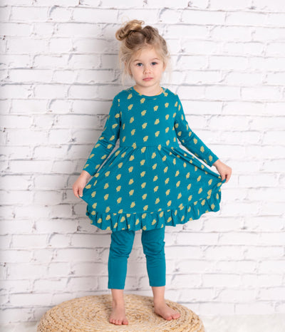 bamboo jersey dress with bloomer dotty leaf print lifestyle