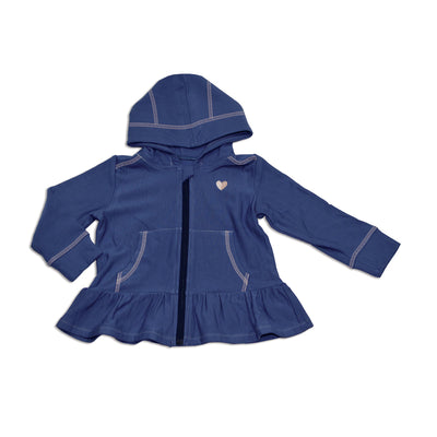 bamboo fleece zip hoodie with ruffle galactic blue color