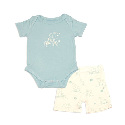 bamboo onesie & short set bunny print