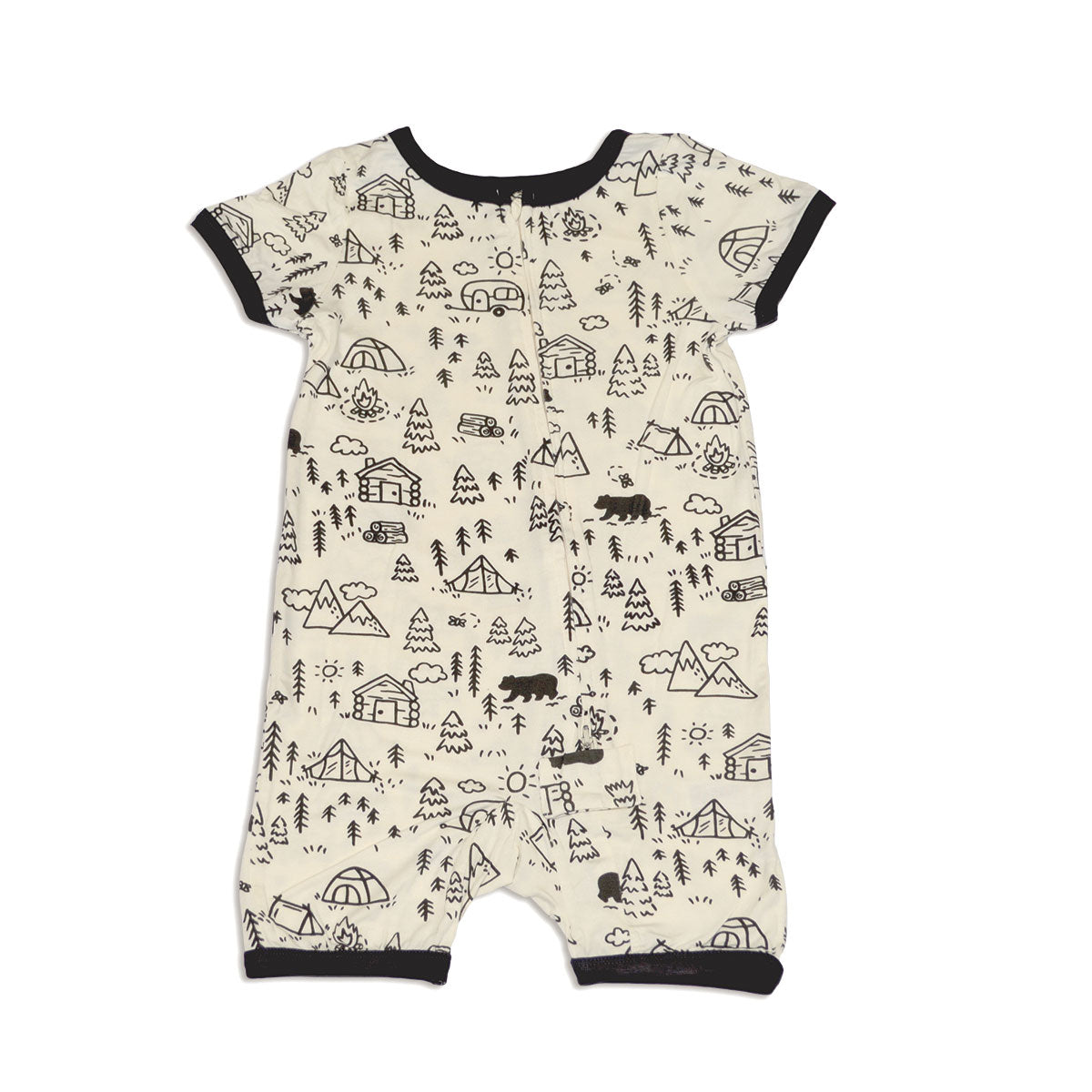 bamboo short sleeve zippy romper doodle camp print