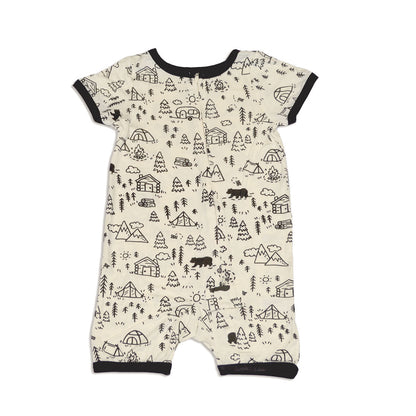 bamboo short sleeve zippy romper doodle camp print