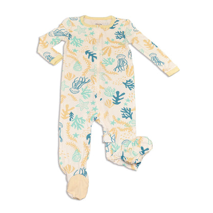 bamboo zip up footies reef print
