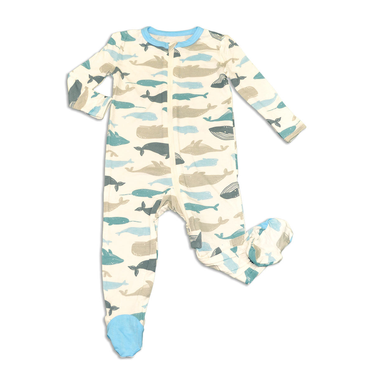 bamboo zip up footies whale print