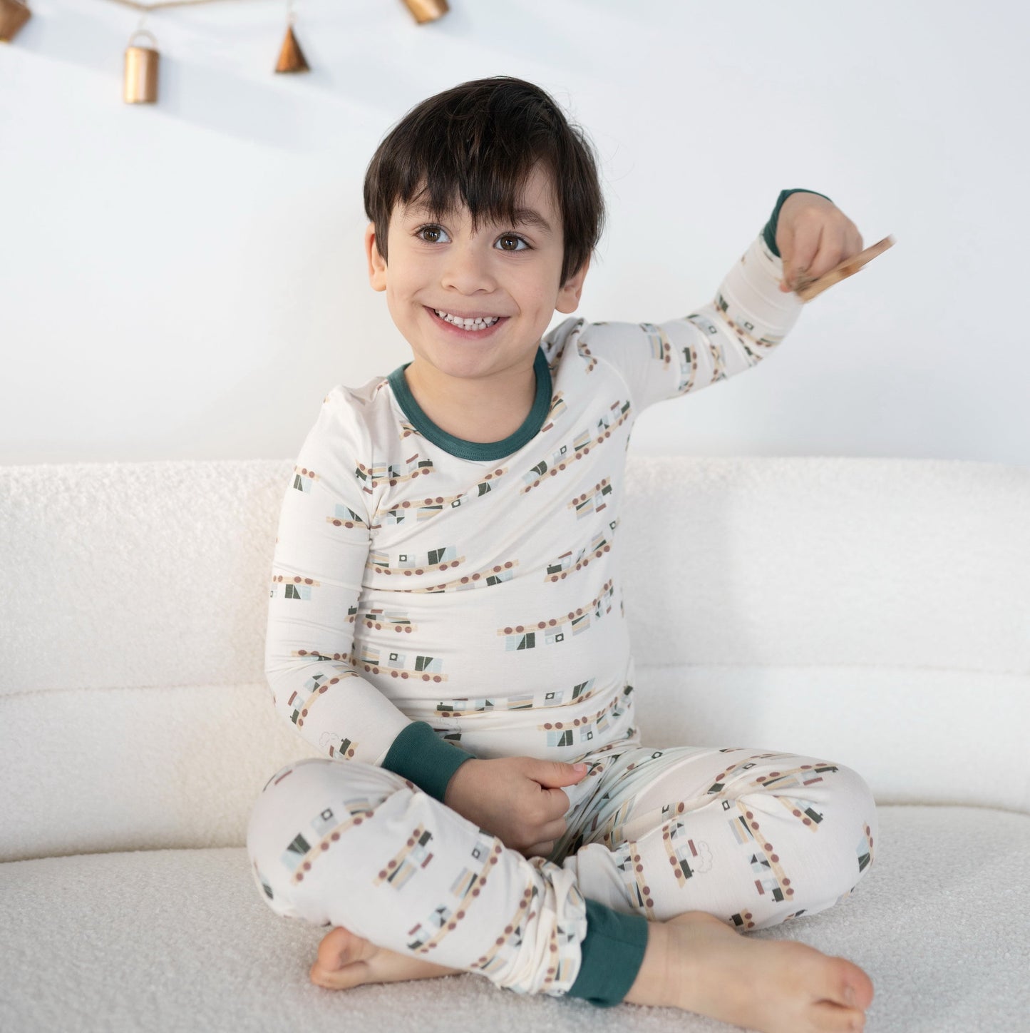 kids long sleeve PJ set all aboard print