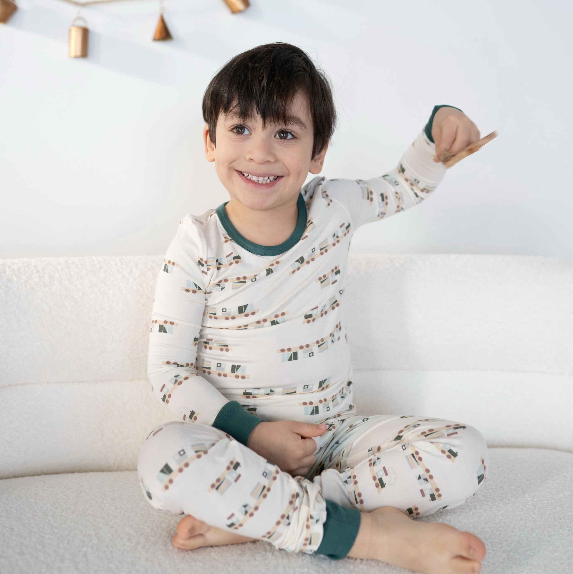 kids long sleeve PJ set all aboard print