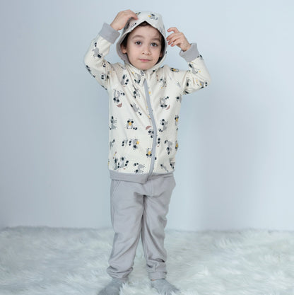 bamboo fleece zip hoodie autumn raccoon print