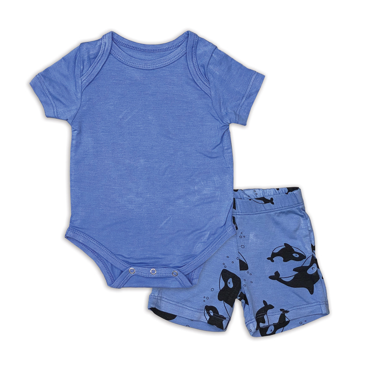 bamboo short sleeve onesie & short set ocean orca print