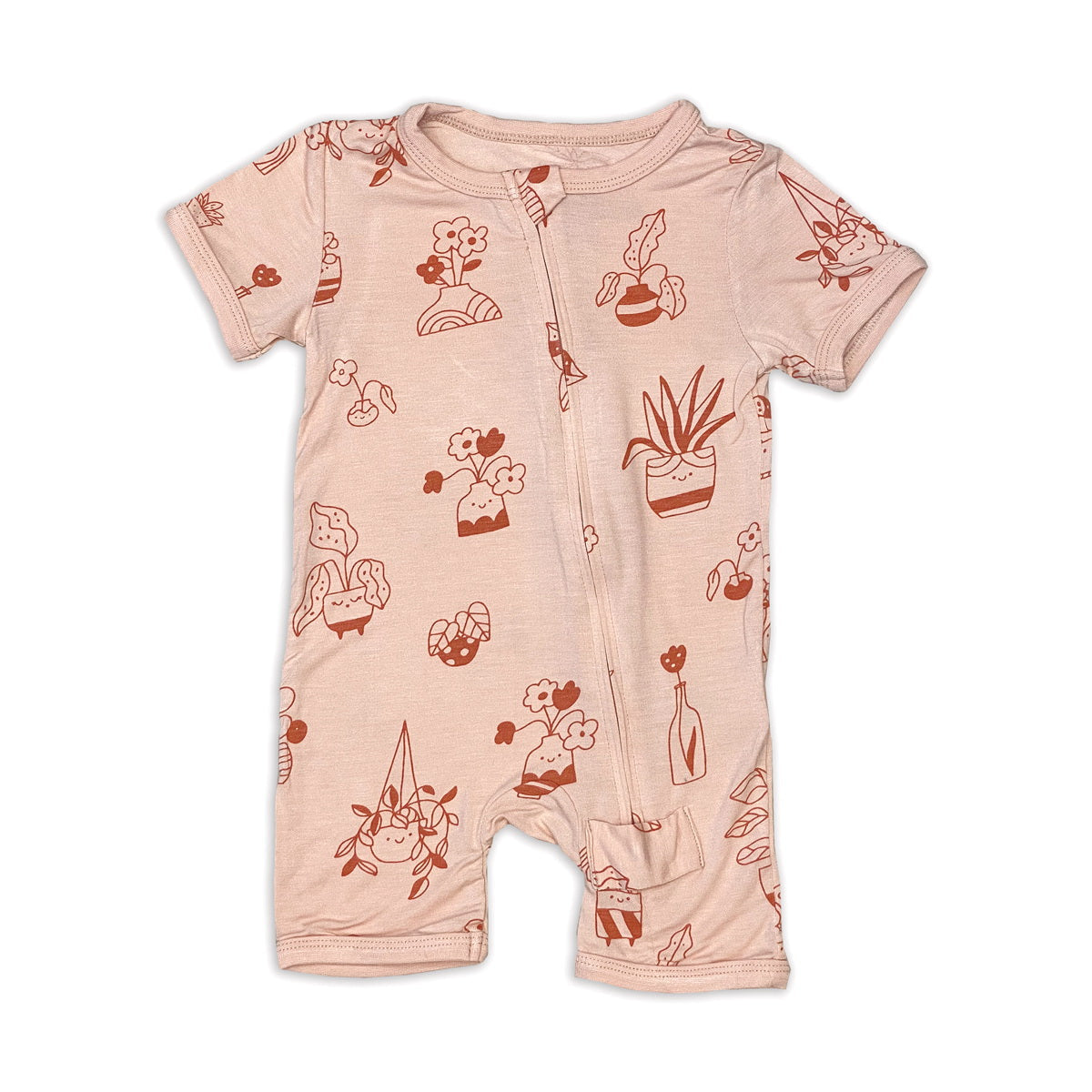 bamboo zippy romper hummingbird garden print