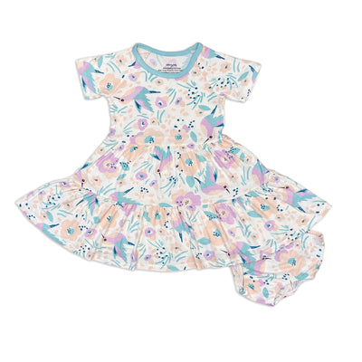 bamboo tiered jersey dress hummingbird garden print