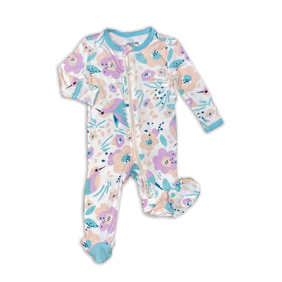 bamboo footies with two way zipper hummingbird garden print