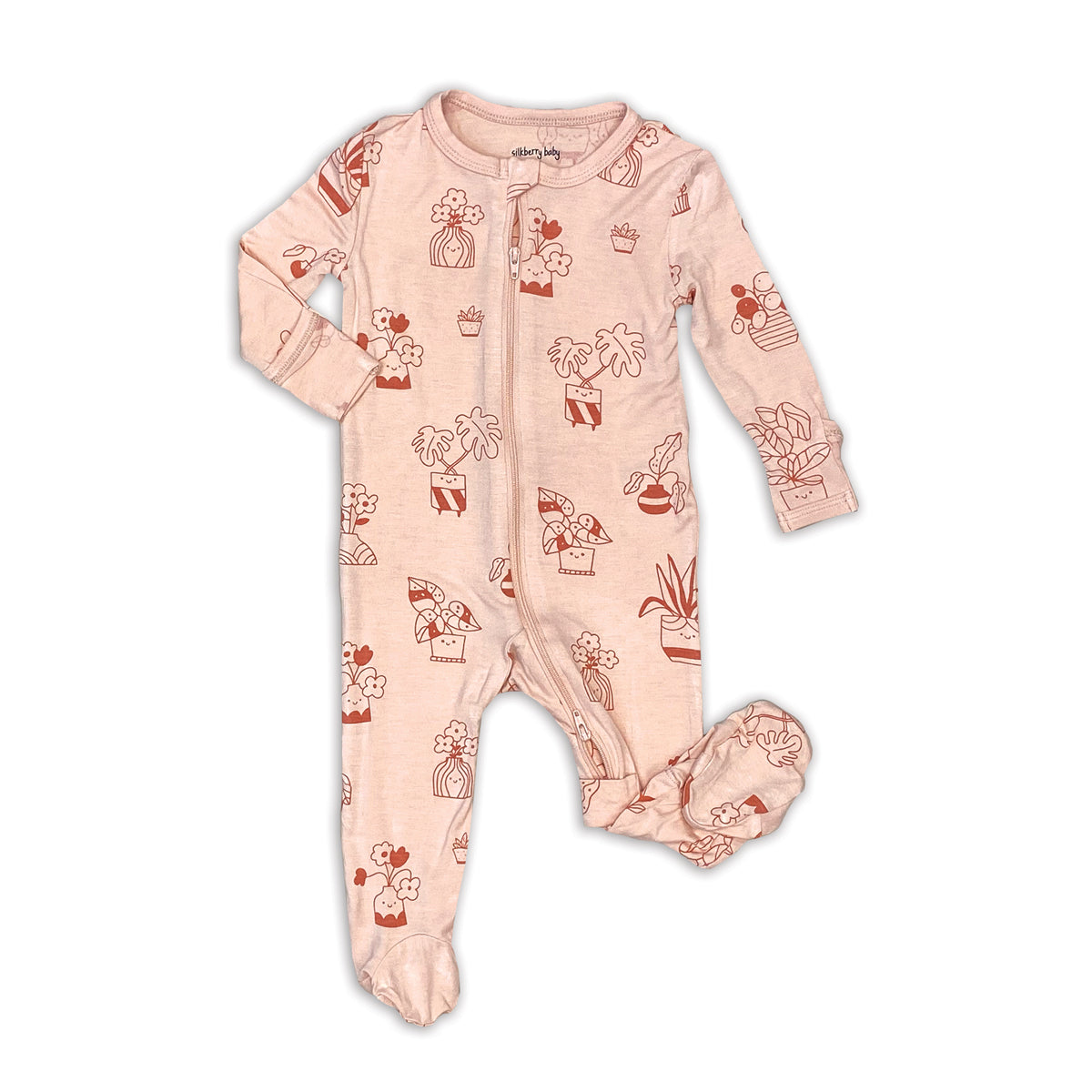 bamboo footies with two way zipper plantastic print