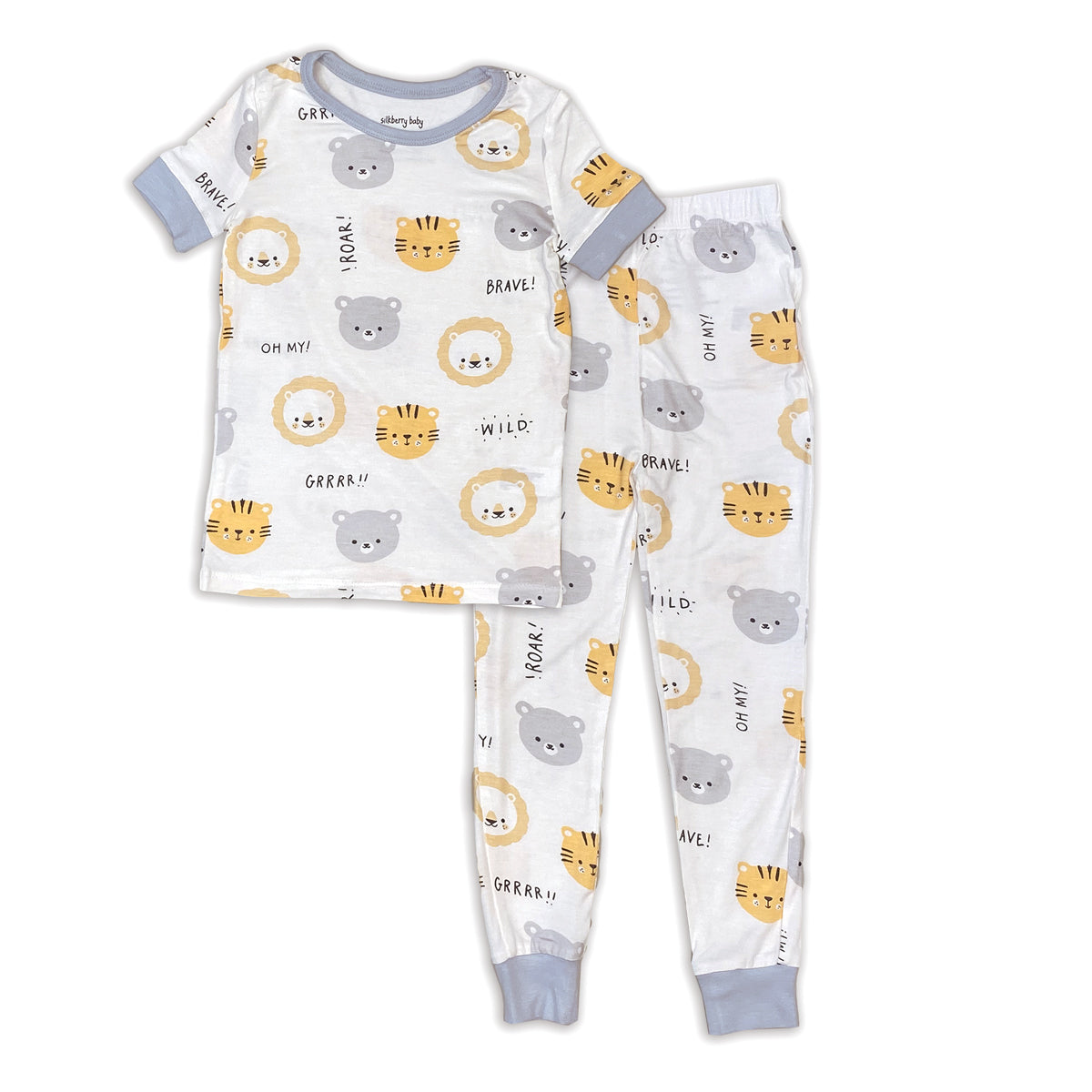 bamboo short sleeve pajama set lion tiger bears print