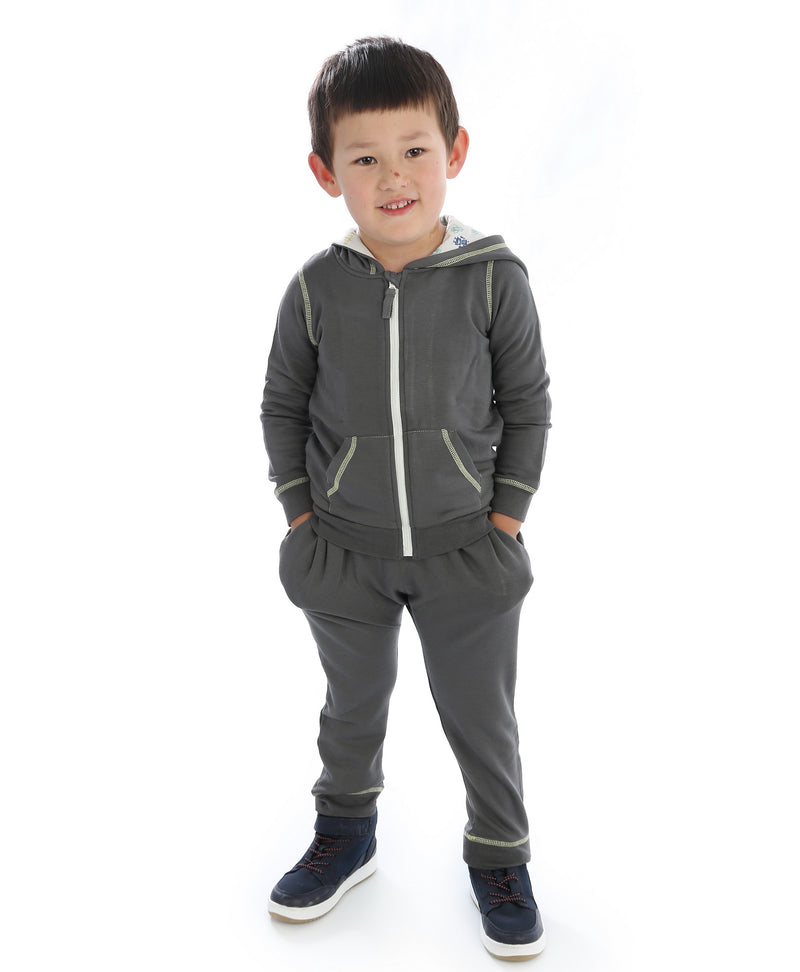 Bamboo Fleece Hooded Jacket (Boy) - Shady Gray (Hood with Robot Print Lining)