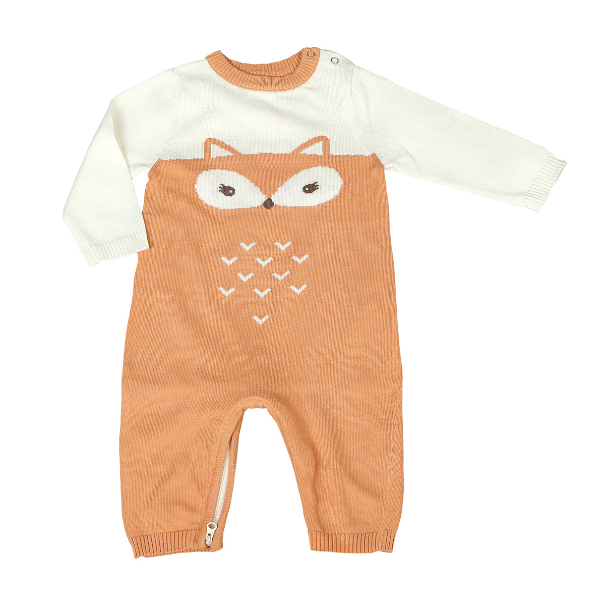 Sweater Romper with Easy Dressing Zipper - Snow/Apricot (fox)