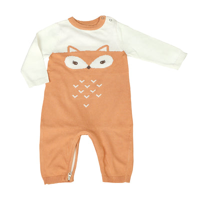 Sweater Romper with Easy Dressing Zipper - Snow/Apricot (fox)